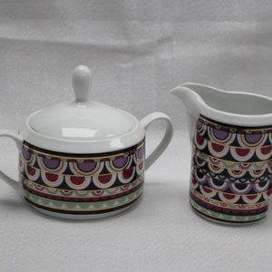 STONEAGE ESSENCE JEWELS ONYX SUGAR BOWL & CREAMER - 3PC SET - MULTICOLOR - NEW